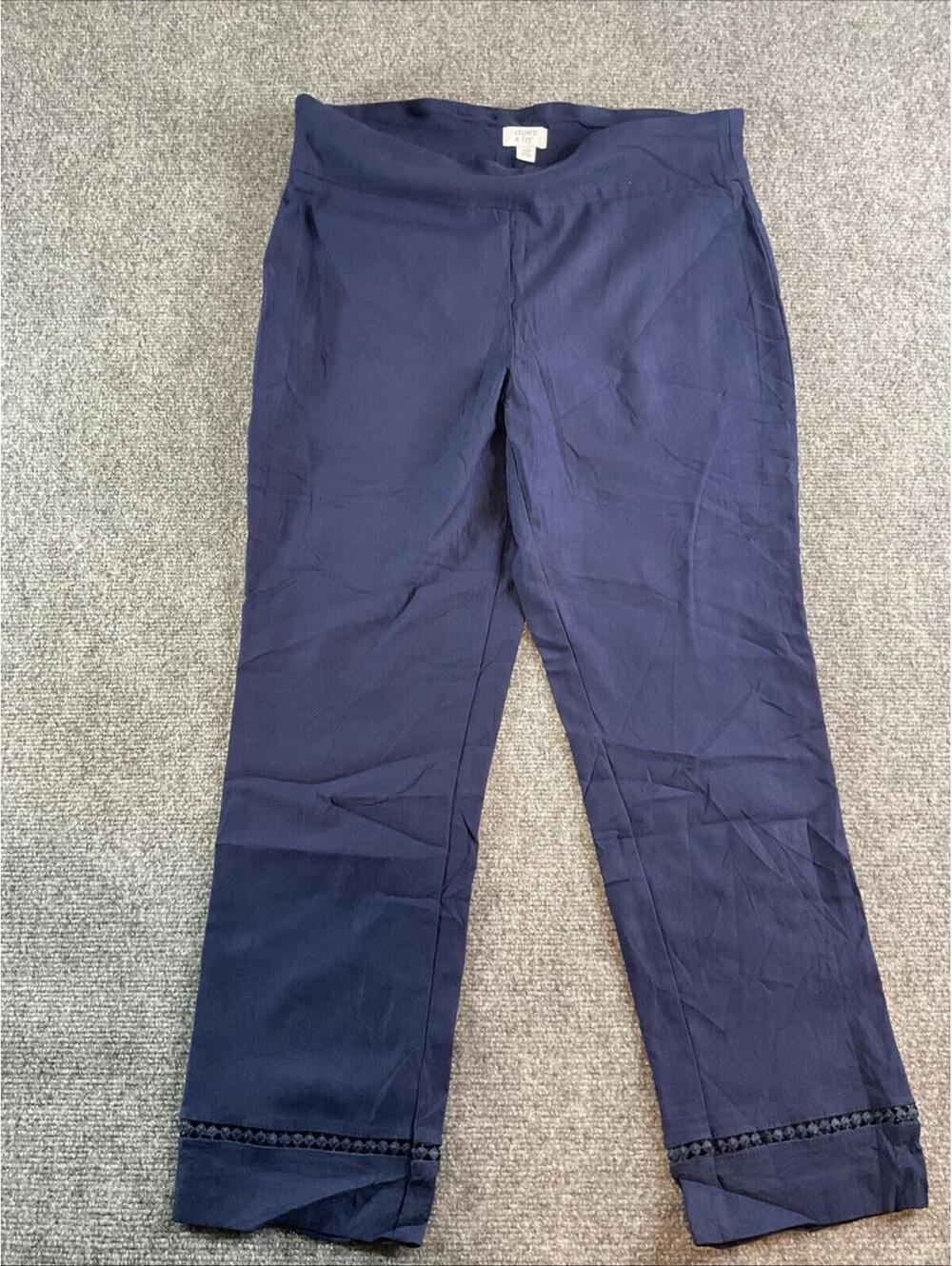 Navy Blue Crown & Ivy Cropped Pants with decorative trim Size 12 P  Stretch